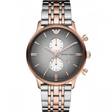 Emporio Armani AR1721: Men's Two-Tone Rose Gold & Stainless Steel Chronograph Watch, Grey Dial