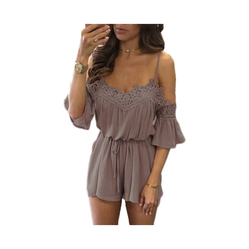Boho Off Shoulder Lace Crochet Slim Playsuits Women Summer Strappy V Neck Jumpsuits Rompers Sexy Beach Girls Shorts Overalls-image-OPC-P52Q2SX-NEW