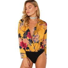 Long Sleeve Boho Body Suits For Women 2018 Bodycon Jumpsuit Deep Veck Sexy Bodysuit Ladies Floral Summer Romper Satin Playsuits