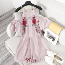 New Arrival Summer Women Fashion Embroidery Chiffon Off Shoulder Playsuits Overalls Females Casual Jumpsuits Loose Bodysuits