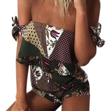 Summer Boho Printed Playsuits Shorts Rompers Off Shoulder Playsuit Sleeveless 2017 Sexy Beach Jumpsuits Women Overalls GV652