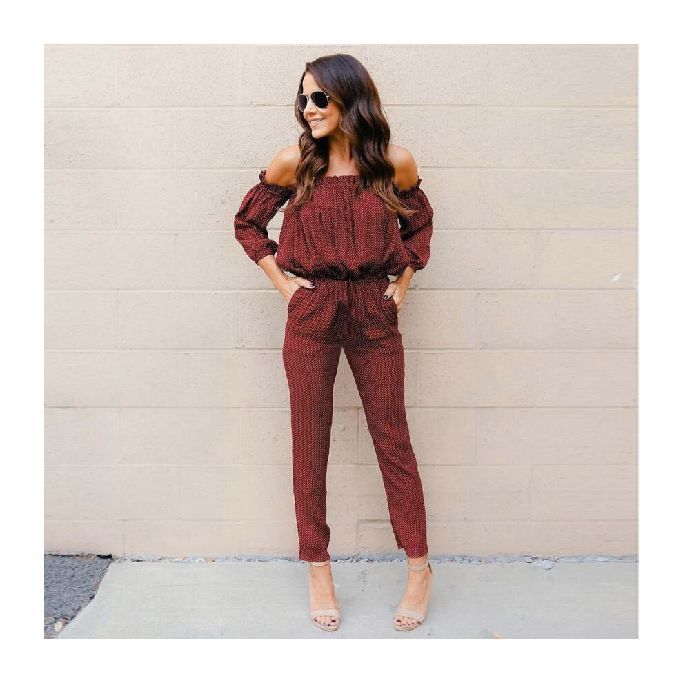 Jumpsuit Women Ladies Long Sleeve Jumpsuits Romper Off Shoulder Playsuit Long Pants Wine-image-OPC-P52Q65G-NEW