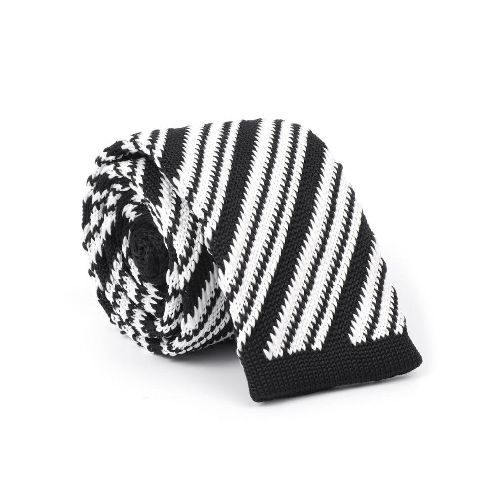 New Men Knitted Tie Woven Skinny White Slim Necktie Narrow Stripe Fashion Black