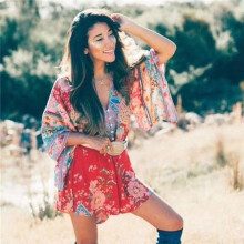 Peacock Printed Beach Women Playsuits Summer Sexy V Neck Boho Sash Holiday Chic Female Jumpsuit Party Girls Rompers Bodysuit