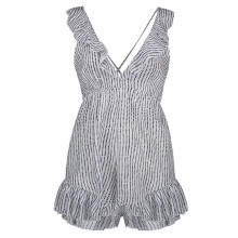 Queenus women casual mini jumpsuits 2018 spring summer blue polka dots ruffle sexy backless patchwork slim cute short jumpsuit