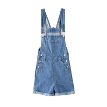 Summer Blue Suspenders Short Femme Plus Size Pockets Casual Denim Jumpsuit Retro Strap Bib Shorts Korean Jeans Overalls 676
