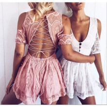 Lace Jumpsuits Playsuits Clothes Sexy Female V-neck Backless Cross Lacing up Bandage Jumpsuits Rompers One Piece Playsuits