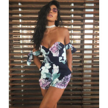 IMYSEN Summer Autumn Sexy Playsuit Women New Arrive Flower Printed Fashion Playsuits Off Shoulder Jumpsuits One Piece Outfit