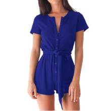 Autumn Womens Jumpsuit Lace Up Gray/Blue/Black Sexy Short Sleeve Short Romper High Waist Playsuits One Piece Overall AB173