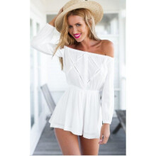 Summer Rompers Womens Jumpsuits Overall Sexy Jumpsuit White Slash Neck Off The Shoulder Sexy Fashion Ladies Short Jumpsuit