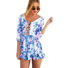 Sexy Women\'s Jumpsuits Floral Printed Playsuits Summer Loose Ladies Rompers Female Macacao Feminino Bodysuit Overalls For Women