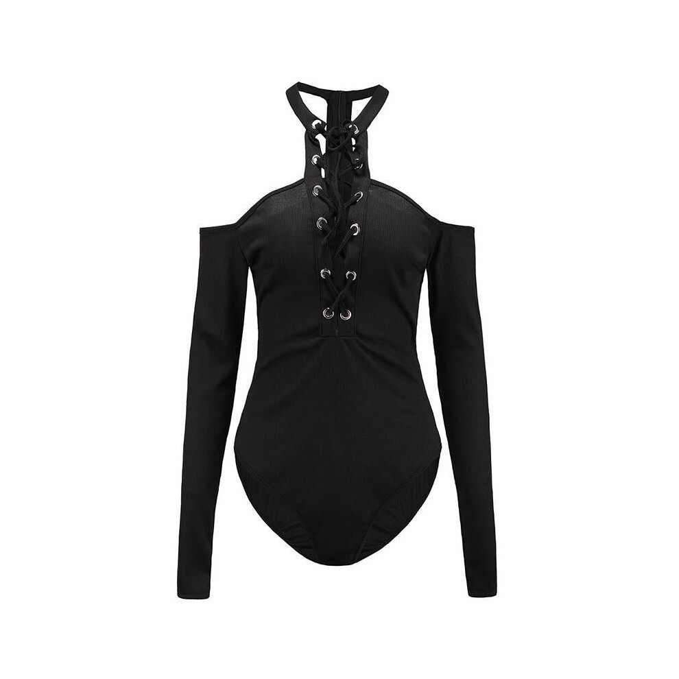Sisjuly women mini playsuits 2018 spring grey hollow lace up full sleeve backless sexy lady rompers black slim women jumpsuits-image-OPC-P52Q5W9-NEW