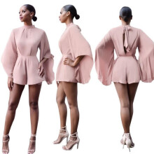 2017 Summer Rompers Womens Kimono Jumpsuit Sexy pagoda Sleeve Short Romper Beach High Waist Backless bowknot Playsuits Overalls