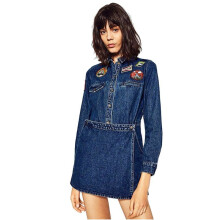 NYMPH Lapel Embroidery Appliqued Casual Women Long Sleeves Character Denim Jumpsuit Autumn Button Loose Packet Bodysuit Ladies