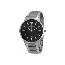 Montre Emporio Armani AR2457 : cadran noir, bracelet et boîtier en acier 43 mm, date à 6h, étanche 50 m, élégante et fonctionnelle