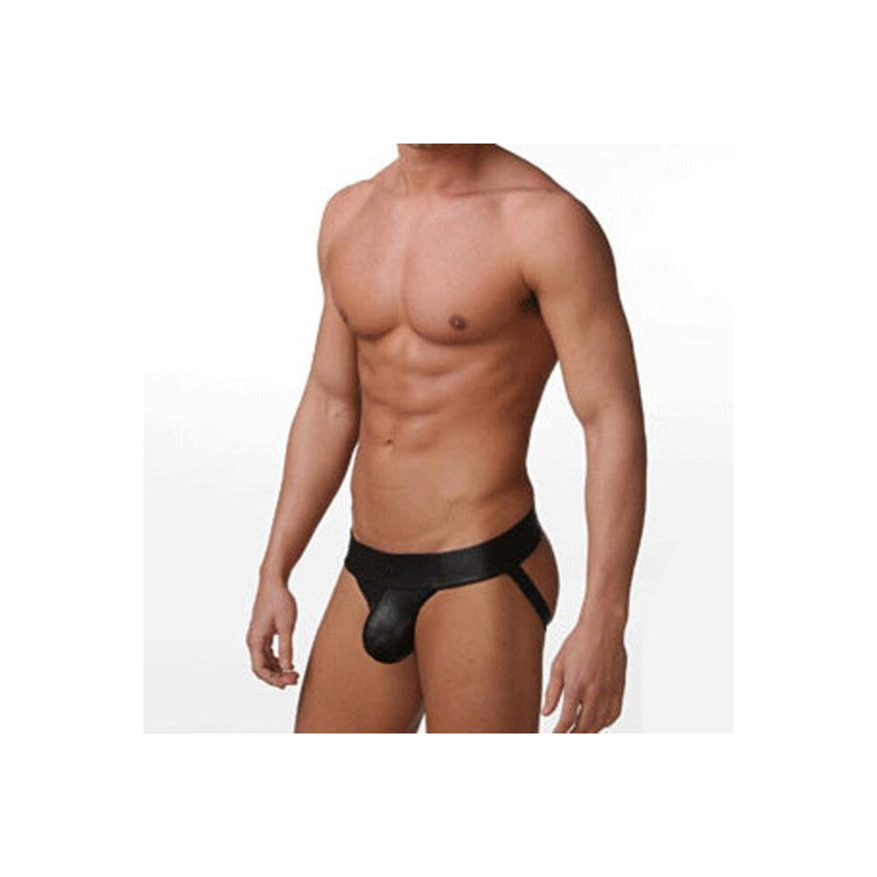 Black Sexy Men\'S Thongs G-String Underwear Leather Jockstrap Boxer Briefs Underpants L