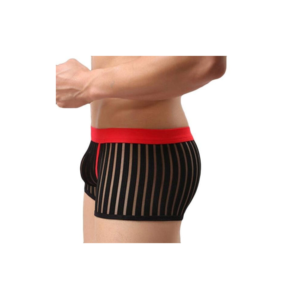 Black Stripe Transparent Underwear Men Boxer Briefs Pouch Soft Underpants Bk L