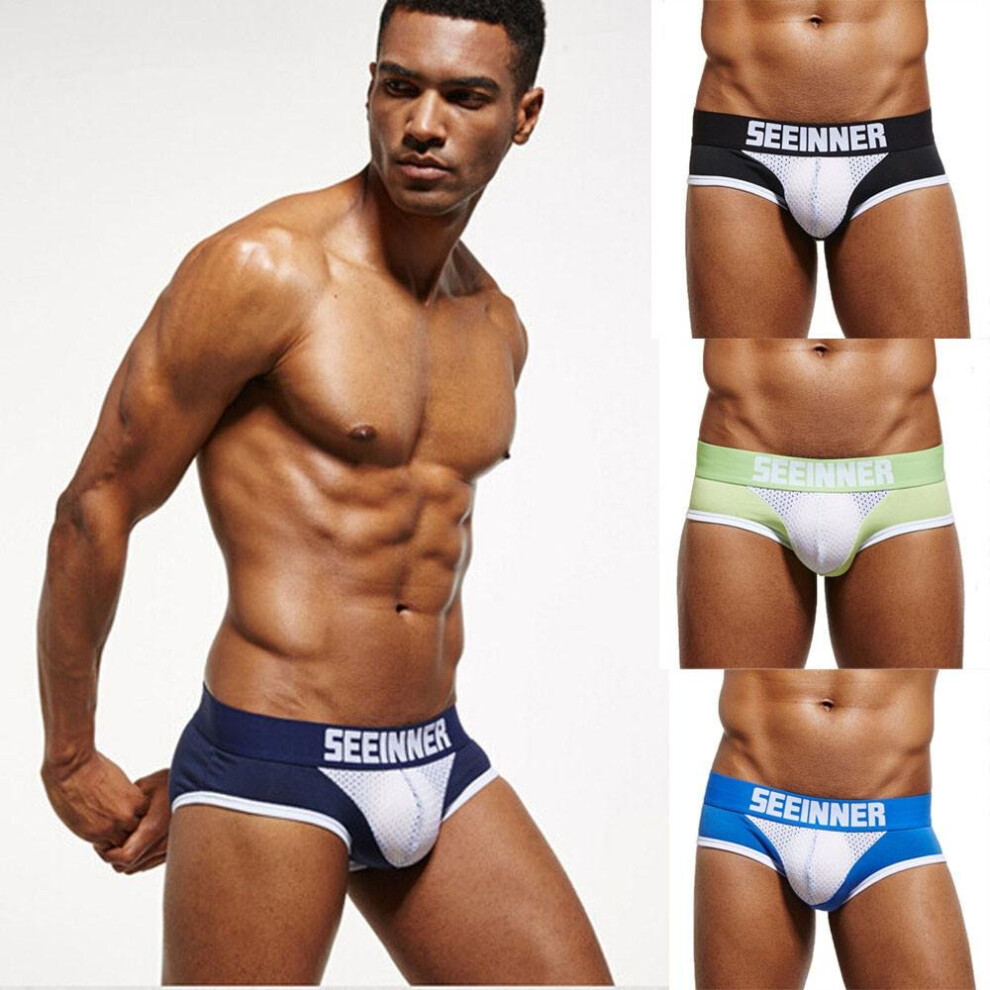 Black Mens Sexy Underwear Shorts Underpants Mesh Breathable Soft Cotton Briefs Panties
