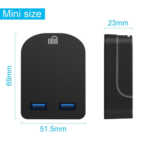 (Black) Ameego Folding Dual USB Plug | Dual USB Wall Charger 2