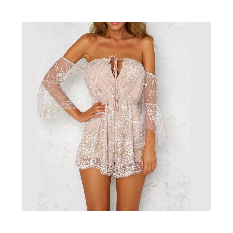 American Design Vintage Sexy Women Lace Slash Neck Flare Lace Gauze Sleeve Sexy Women Off Shoulder Playsuits-image-OPC-P52Q56V-NEW