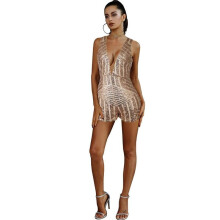 Womens Rompers Summer 2018 Night Party Club Evening Sexy Deep V Neck Sleeveless Bodycon Gold Sequin Playsuit Jumpsuits 452090