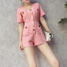 2018 Casual Sexy Casual Solid Playsuits Women Short Sleeve Single Breasted Jumpsuit Rompers Femme Buttons Body Feminino Overalls