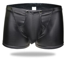 Sexy Men Plus Size Open Crotch Boxers Faux Leather Stage U Convex Pouch Gay Wear Underwear Jockstrap Fetish Erotic lingerie FX11