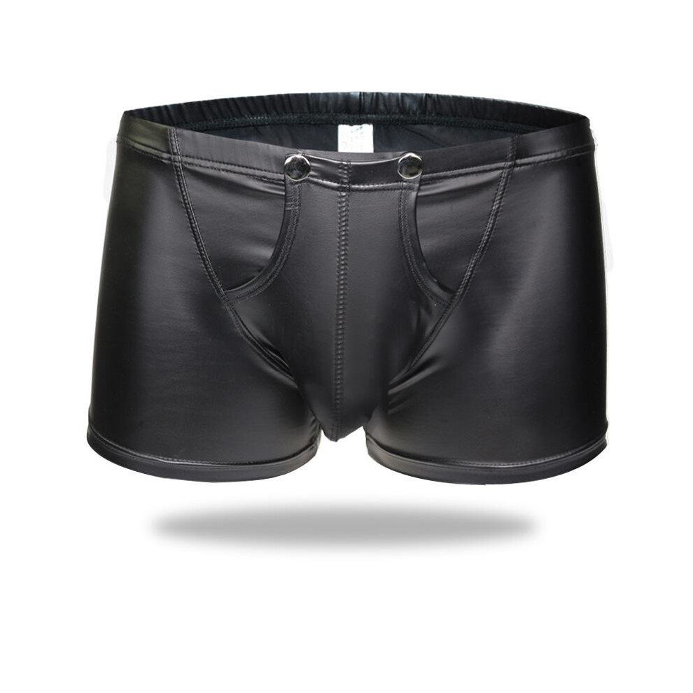 Sexy Men Plus Size Open Crotch Boxers Faux Leather Stage U Convex Pouch Gay Wear Underwear Jockstrap Fetish Erotic lingerie FX11