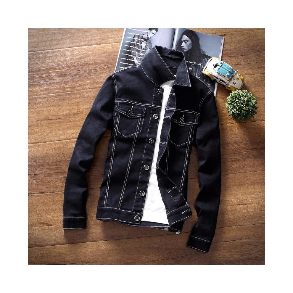 New Han edition men jean jacket thin black denim jacket coat jacket students tide-image-OPC-P52Q7D9-NEW