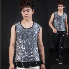 Silver Sequins Singer stage men\'s vest men pullover brand roupas masculinas sexy tank top camisetas regatas 2XL Customizable