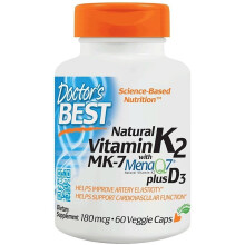 Doctor's Best, Vitamine K2 MK-7 Naturelle avec MenaQ7 plus D3, 180 mcg, 60 Capsules Végétales