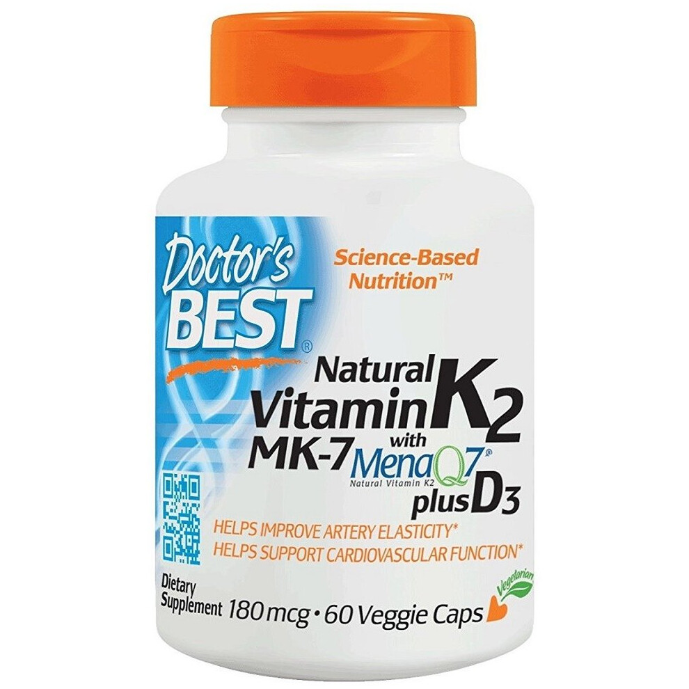 Doctor's Best Natural Vitamin K2 Mk7 With Menaq7 Plus D3, 180Mcg - 60Vcaps