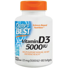 Doctor's Best, Vitamin D3, 125 mcg (5,000 IU), 180 puha kapszula