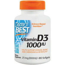 Doctor's Best, Vitamin D3, 25 mcg (1,000 IU), 180 puha kapszula