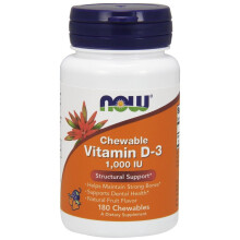NOW Foods, Ételezhető Vitamin D-3, Gyümölcs, 25 mcg (1 000 IU), 180 Ételezhető