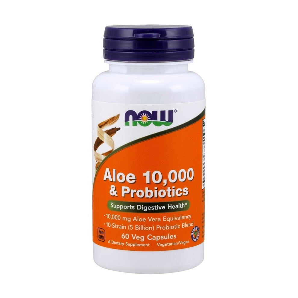 NOW Foods  Aloe 10,000 & Probiotics, 60 vcaps