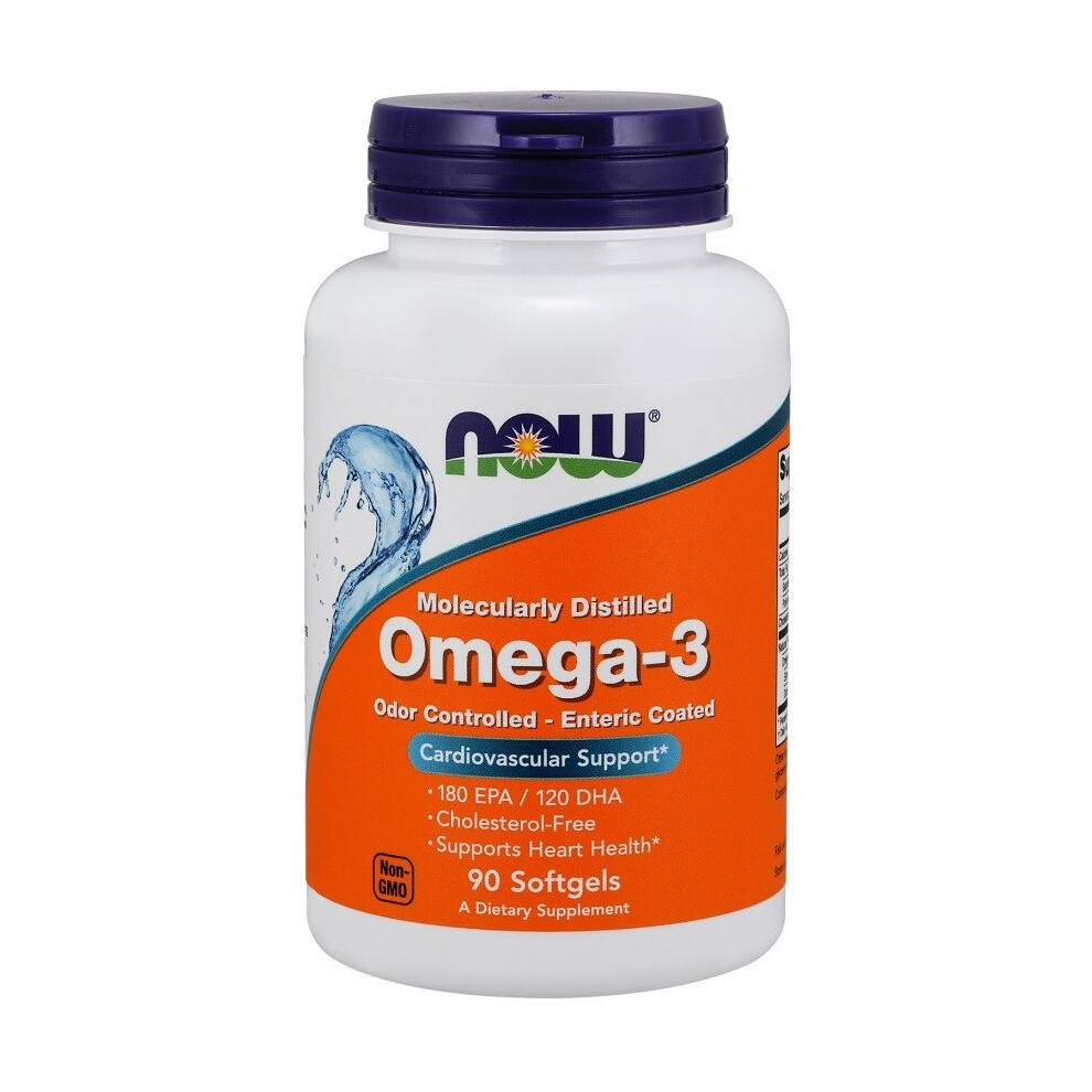 NOW Foods Omega-3 Enteric Coated Softgels - 90 Count, Stomach-Friendly Formula