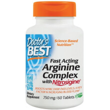 Doctor's Best, Snel Werkende Arginine Complex met Nitrosigine, 750 mg, 60 Tabletten