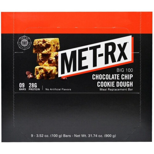 MET-Rx  Big 100 Colossal Bars, Chocolate Chip Cookie Dough, 9 bars