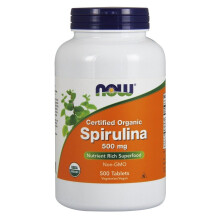 NOW Foods Spirulina Certified Organic 500 mg, 500 Tablets - Pure, Non-GMO, Rich in Beta-Carotene, B-12 & Chlorophyll