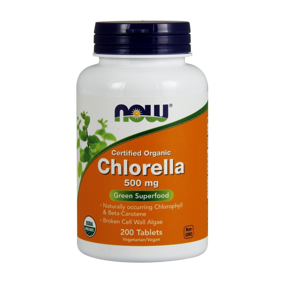 Now Foods Chlorella, 200 Tabs - 500Mg Certified Organic Green