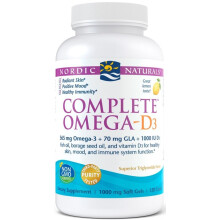 Nordic Naturals Komplett Omega-D3 citronsmak - 120 mjuka geler - 565 mg Omega-3 + 70 mg GLA + 1000 IE Vitamin D3 - EPA & DHA - Hlsosam hudkognit