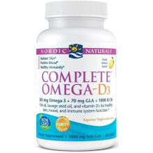 Nordic Naturals Komplett Omega-D3 citronsmak - 60 mjuka geler - 565 mg Omega-3 + 70 mg GLA + 1000 IE Vitamin D3 - EPA & DHA - Hlsosam hudkogniti