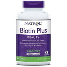 Natrol Biotin Plus 5000 mcg with 1 mg Lutein, 60 Tablets - Supports Hair, Skin & Nails