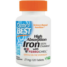 Doctor's Best, Fer à Haute Absorption avec Ferrochel, 27 mg, 120 Comprimés