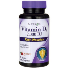 Natrol, Vitamine D3, Santé Osseuse et Articulaire, Fraise, 2 000 UI, 90 Comprimés