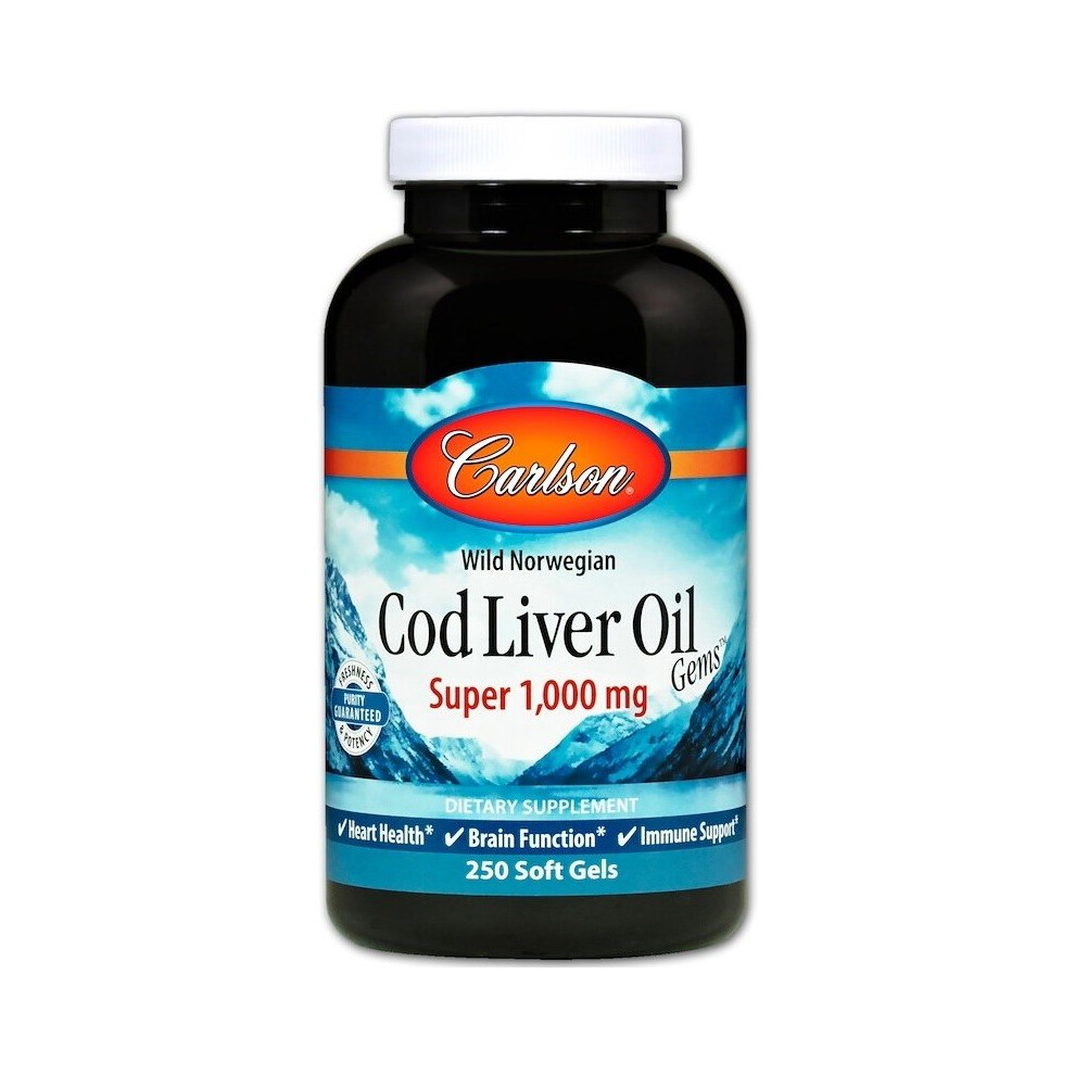 Carlson Labs Wild Norwegian Cod Liver Oil Gems, 1000Mg - 250 Softgels
