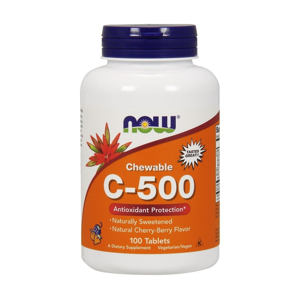 Now Foods Vitamin C-500 Chewable, Cherry-Berry, 100 Tabs Orange
