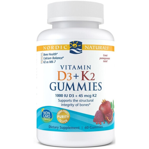 Nordic Naturals Nordic Naturals Vitamine D3+K2 Gummies, Grenade, 60 gummies