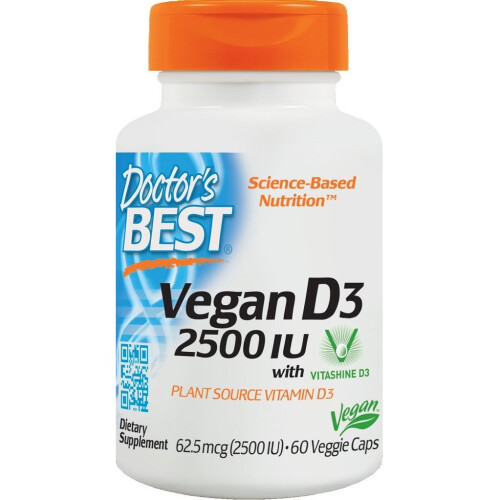 Doctor's Best, Βεγάν D3 με Vitashine D3, 62,5 mcg (2,500 IU), 60 Βιολογικά Φύλλα Καψούλων